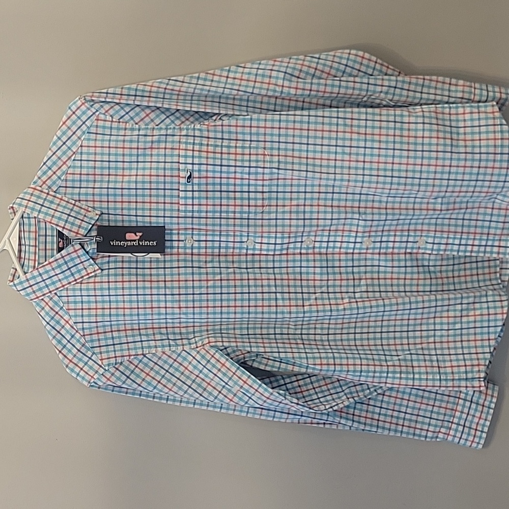 Vinyard Vines mens S classic fit Gingham poplin button-down long sleeve shirt